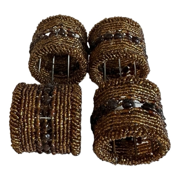 Vintage Set of 4 Copper Handmade Micro Beaded Napkin Rings Moroccan Napkin Rings - Picture 5 of 9